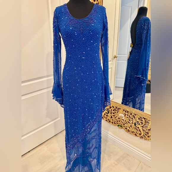 Elegant royal Blue hand Beaded Attitudes by Debra Dress - Picture 4 of 7